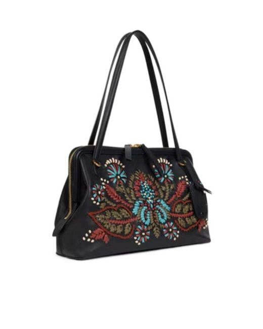 Etro Black Medium Leather Doc Shoulder Bag With Embroidery