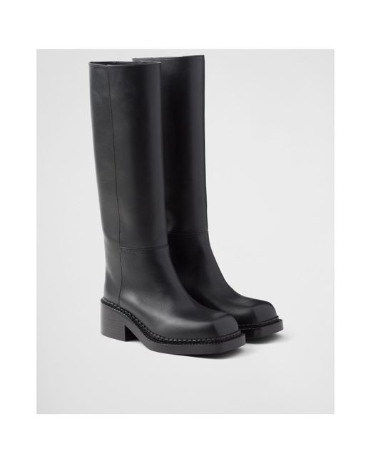 Prada Black Square-Toe Knee-High Boots