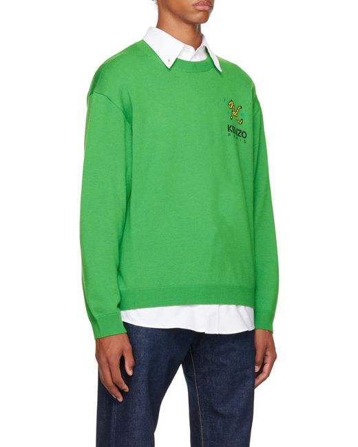 KENZO Green Logo Embroidered Crewneck Sweater for men