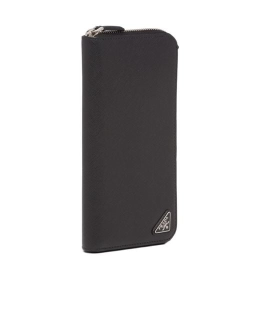 Prada Black Logo Plaque Zipped Wallet for men