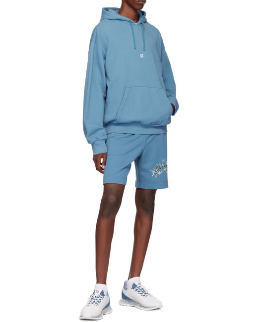 Givenchy Blue Logo Embroidered Drawstring Hoodie for men