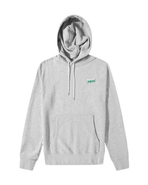 Maison Kitsuné Gray Embroidered-Logo Cotton Hoodie for men