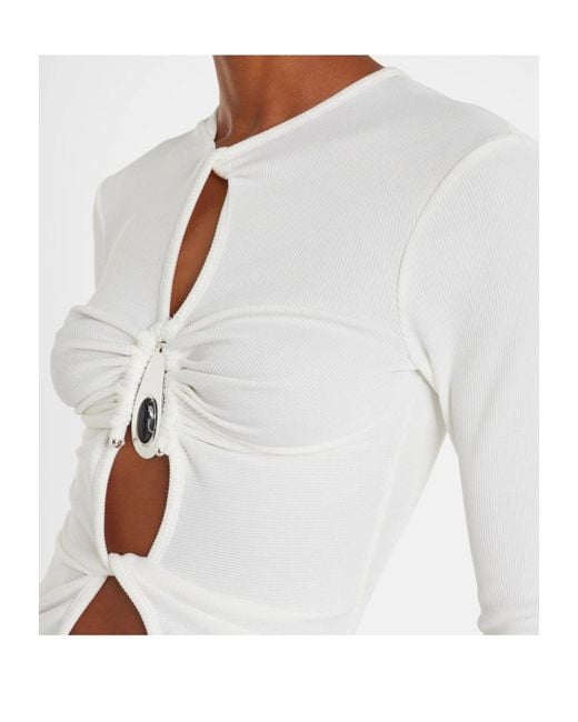Christopher Esber White Cutout Ribbed-Knit Jersey Top