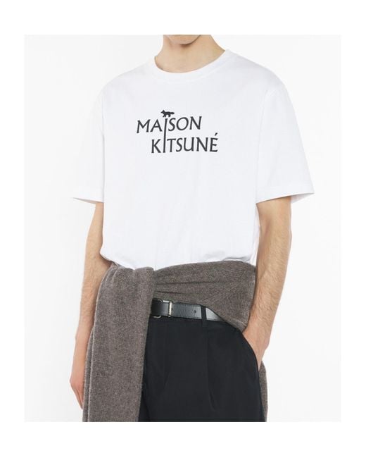 Maison Kitsuné White Maison Kitsuné Logo Printed Crewneck T-Shirt for men