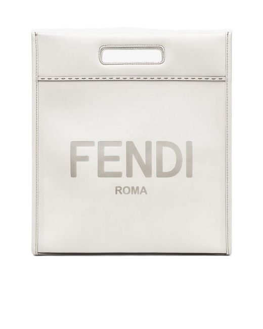 Fendi White Roma Lettering Shopper Tote Bag
