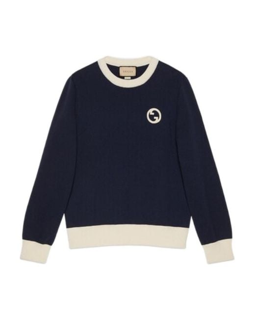 Gucci Blue Logo-Patch Long-Sleeve Jumper for men