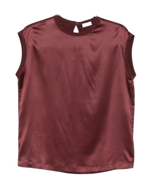 Brunello Cucinelli Red Satin Cap-Sleeve Top
