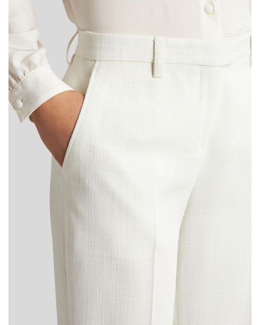 Etro White Slub-Texture Straight-Leg Tailored Trousers