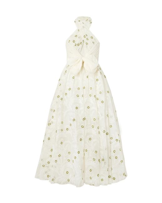 Giambattista Valli White Cutout Chiffon-Trimmed Embroidered Silk-Organza Gown
