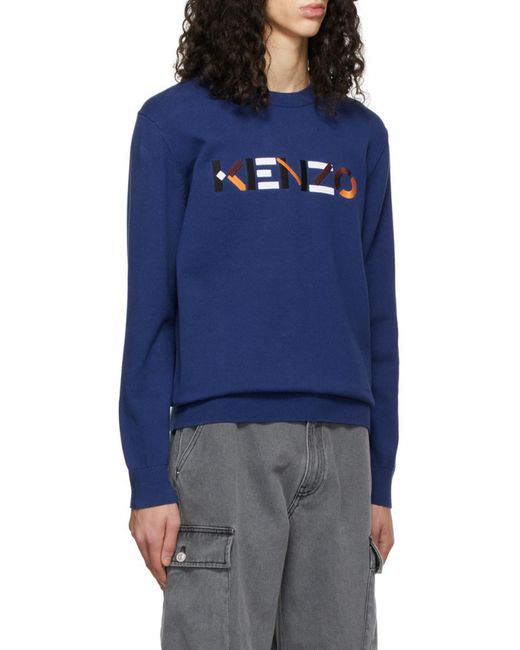 KENZO Blue Logo-Lettering Jumper for men