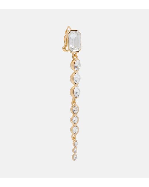 Oscar de la Renta White Crystal-Embellished Clip-On Earrings