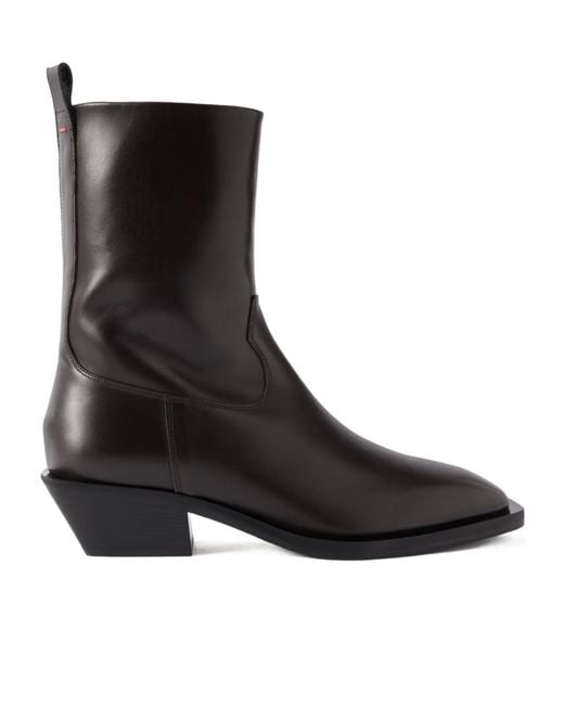 Aeyde Black Solid Color Leather Ankle Boots