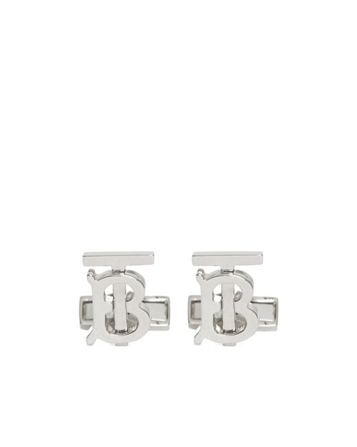 Burberry White Monogram Motif Palladium-Plated Cufflinks for men