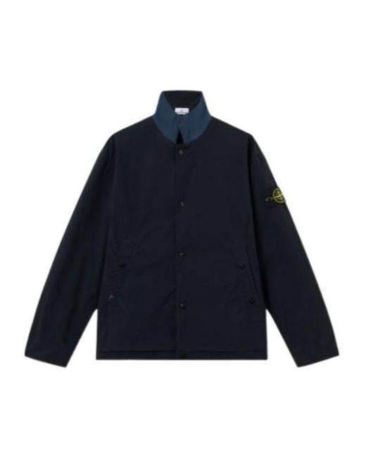 Stone Island Blue Logo Patch Buttoned Jacket for men