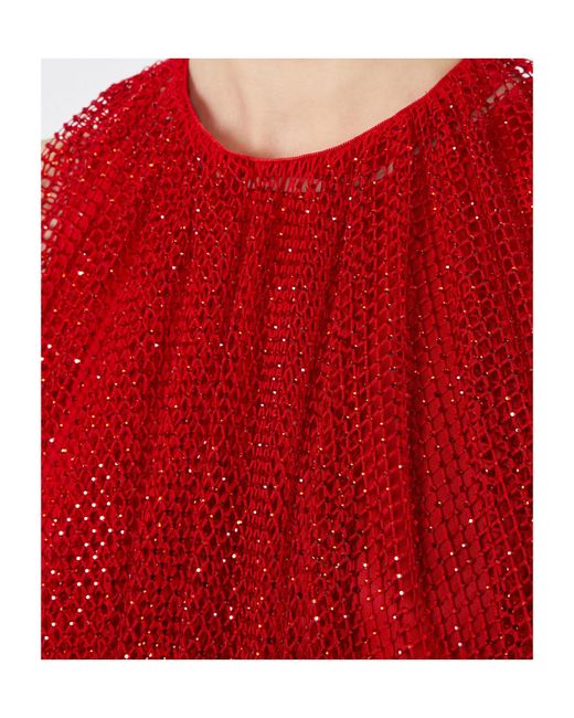 Sportmax Red Mesh Top With Crystals