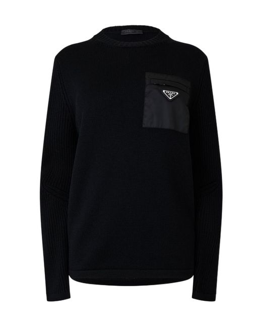 Prada Black Crewneck Wool Sweater for men