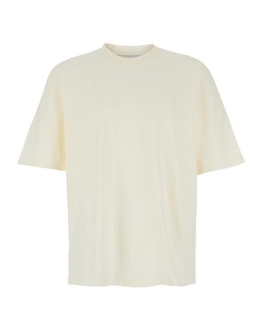 AMI White Logo Detailed Crewneck T-Shirt for men