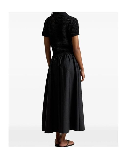 Polo Ralph Lauren Black Crochet-Knit Flared Midi Dress