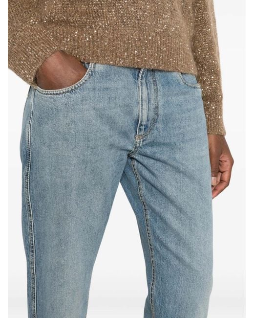 Brunello Cucinelli Blue Logo-Patch Jeans