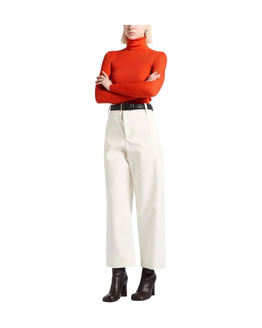 Saint Laurent Red Ribbed Turtleneck Knit Top