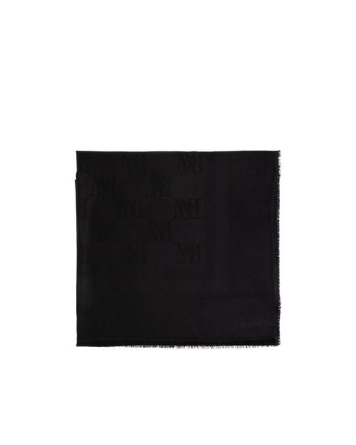 Max Mara Black Logo-Jacquard Frayed Scarf