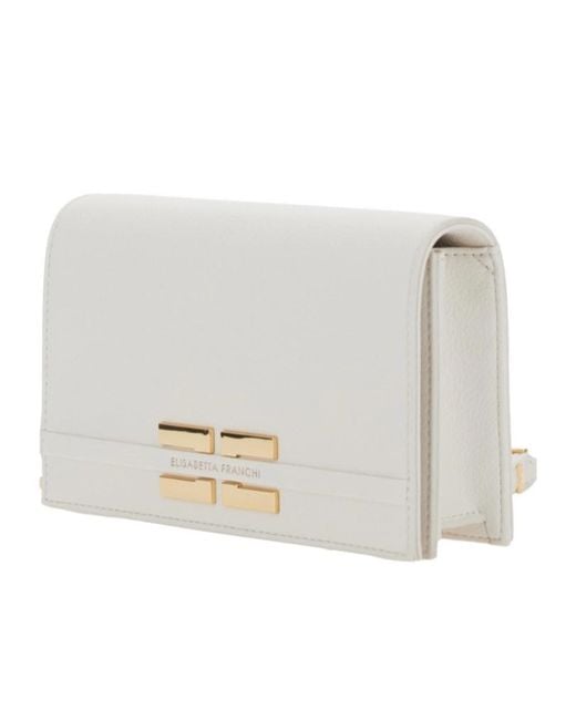 Elisabetta Franchi White Chain Strap Logo Clutch Bag