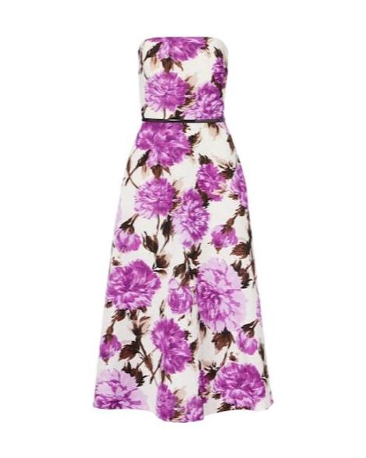 Max Mara Purple Floral Cotton-Blend Faillé Midi Dress