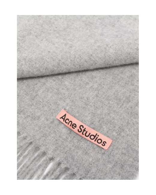 Acne Gray Logo Patch Fringed Scarf for men