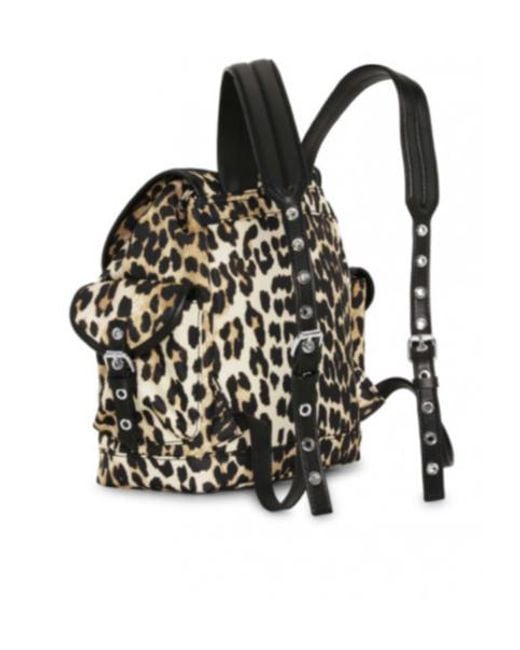 Ganni Black Leopard Print Buckled Backpack