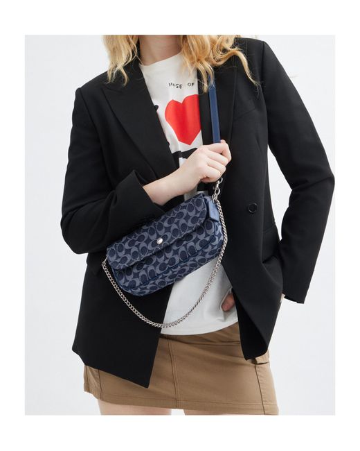 COACH Blue Bolsa Brook Flap Chain Signature Denim