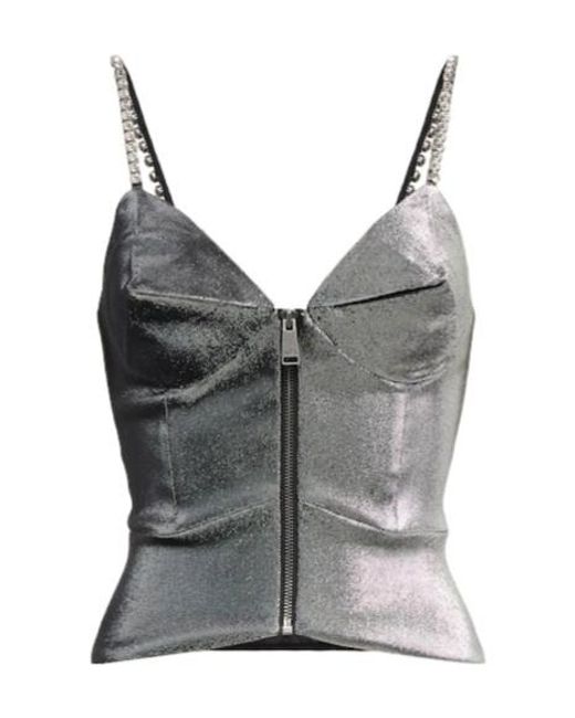 Area Gray Embellished Metallic Corset Top