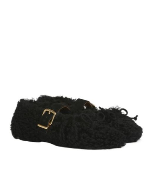 Marni Black Futrzane Buckled Ballet Flats