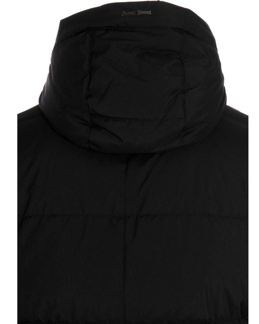 Herno Black Drawstring Hooded Parka Coat for men