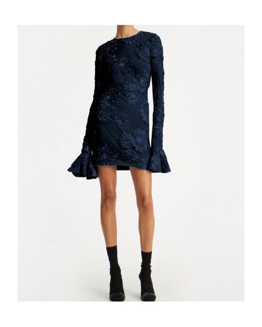 ROTATE BIRGER CHRISTENSEN Blue 3D Floral Mesh Mini Dress