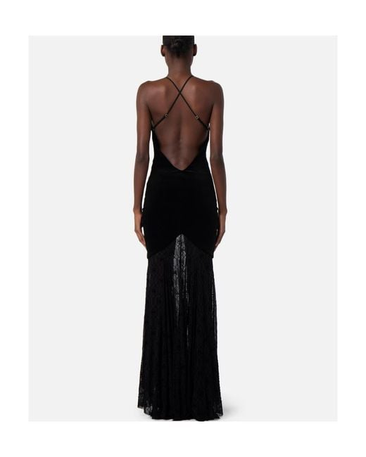 Elisabetta Franchi Black Semi-Sheer Tulle Long Dress
