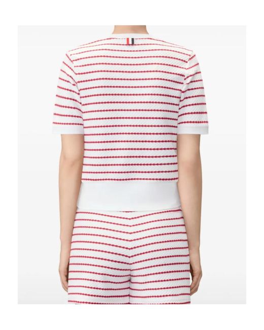 Thom Browne White Striped Honeycomb-Rib T-Shirt