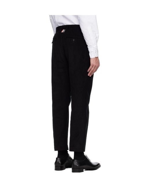Thom Browne Black Corduroy Stripe Detail Chino Trousers for men