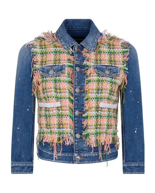 DSquared² Blue Paint-Splatter Panelled Denim Jacket