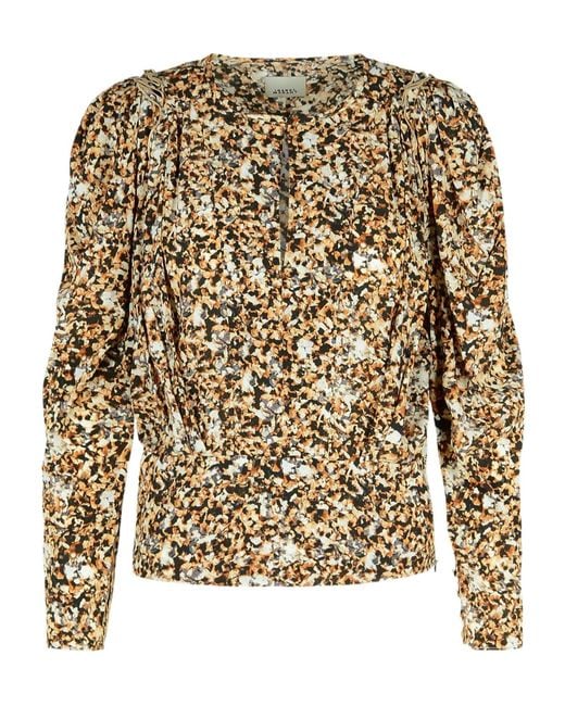 Isabel Marant White Zarga Pleated Printed Blouse