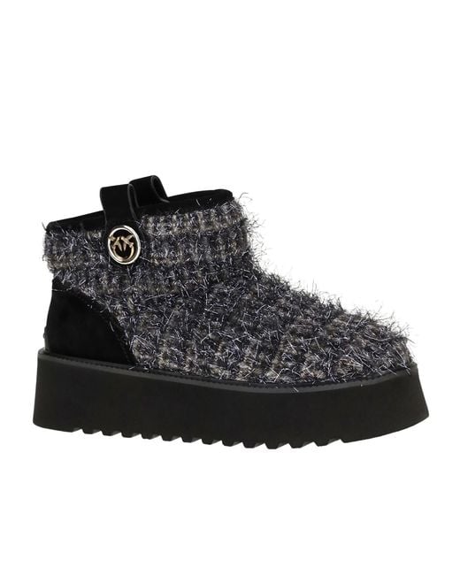 Pinko Black Tweed Lurex Ankle Boots