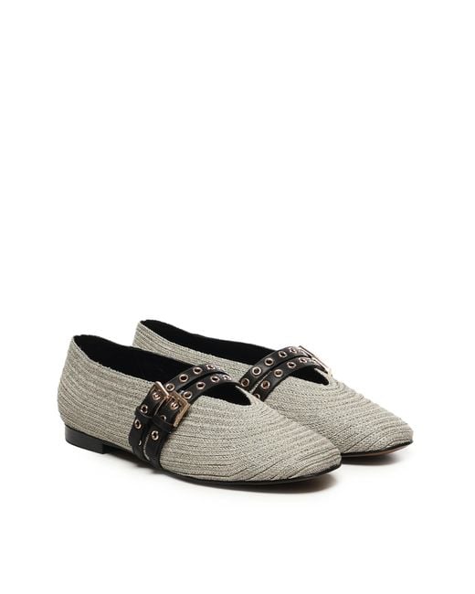 Bibi Lou Gray Buckled Tapered Flat Shoes