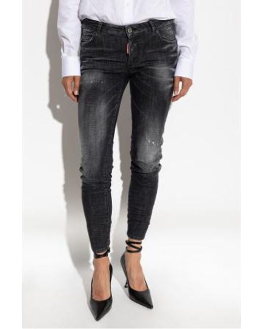 DSquared² Black Mid-Waisted Distressed Skinny Jeans
