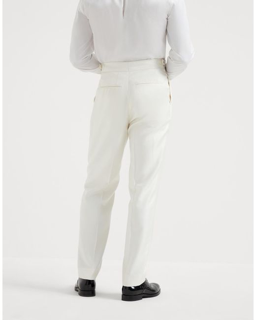 Brunello Cucinelli White Pleat-Detail Tuxedo Trousers for men