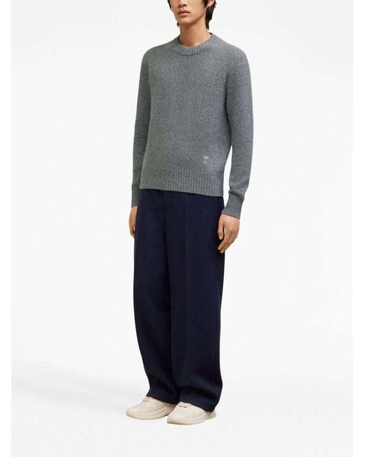 AMI Gray Ami De Coeur Logo-Embroidered Knitted Jumper for men