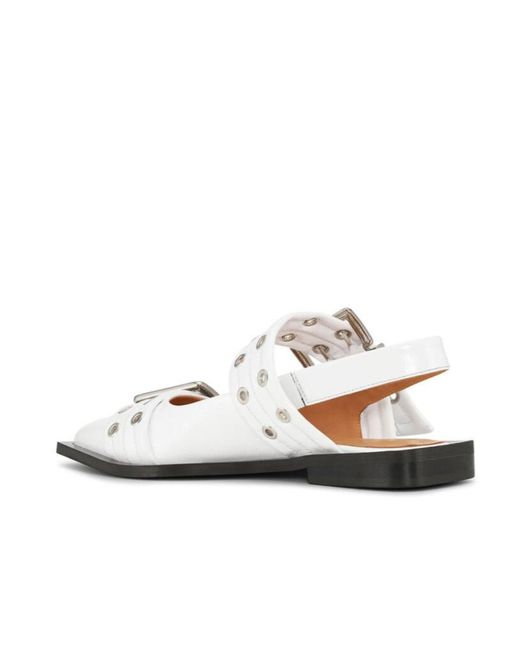 Ganni White Egret Pointed Toe Buckle Ballerinas