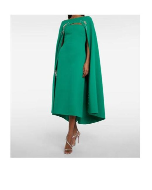 Safiyaa Green Rowan Manorel Embellished Caped Midi Dress