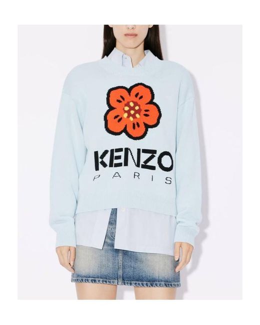 KENZO White Boke Flower Intarsia-Knit Jumper