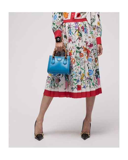 Gucci Blue Diana Lizard Small Tote Bag