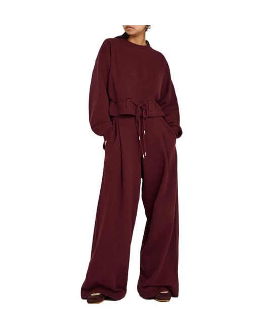 Dries Van Noten Red Hadium Pleated Wide-Leg Cotton Sweatpants