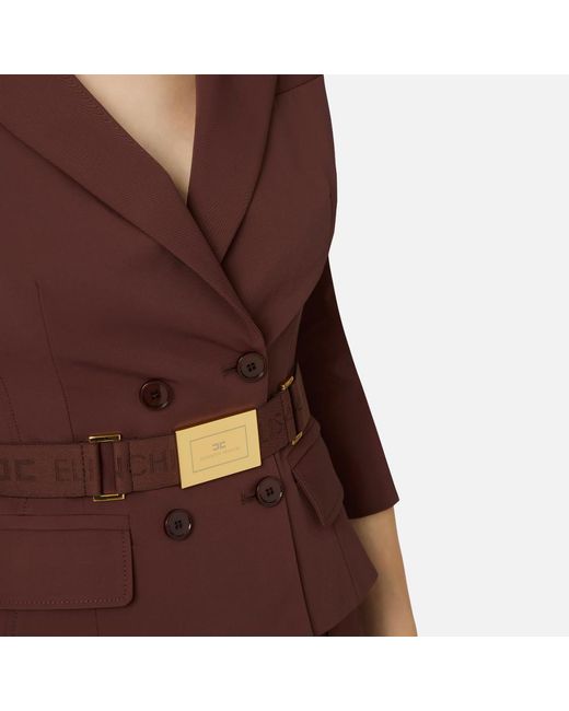 Elisabetta Franchi Brown Belted Double-Breasted Blazer